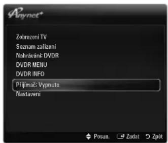 Paynet* Zobrazeni TV Seznam zařízení Nahravání: DVDR DVDR MENU DVDR INFO Přijímáč: Vypruto Nastavení Posan. Zadat Zpět