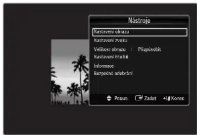 Nástroje Kastavena obrazu Kastaveni zvułu Velikosti obrazu : Přízpůsodit Kastaveni trukidi Informase Bezpočné idebrání Presun Ziadat Konoc