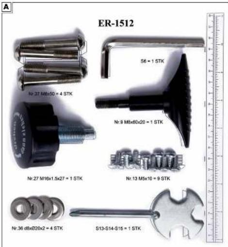 ER-1512 Nr.37 M8x50 = 4 STK Nr.9 M8x80x20 = 1 STK Nr.27 M16x1.5x27 = 1 STK Nr.13 M5x10 = 9 STK Nr.36 d8x020x2 = 4 STK S13-S14-S15 = 1 STK