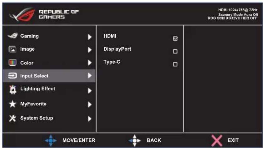 ASUS ROG Strix XG32VC - Input Select (Valg af indgang) - 1