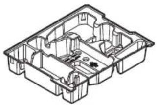 Technical line drawing of a mechanical housing or enclosure with internal compartments and mounting points (no text or symbols)