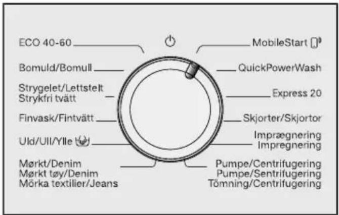 MIELE WSF 363 WCS - Valg af programmer via programvælgerposition MobileStart 📁) og Miele-appen - 1