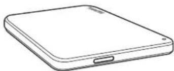 Line drawing of a rectangular electronic device with a flat top and side button (no text or symbols)