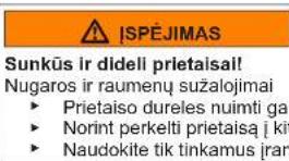 ISPÉJIMAS Sunkūs ir didell prietaisai! Nugaros ir raumenų sužalojimai ► Prietaiso dureles nuimti ga ► Norint perkelti prietaisą i kit ► Naudokite tik tinkamus įran