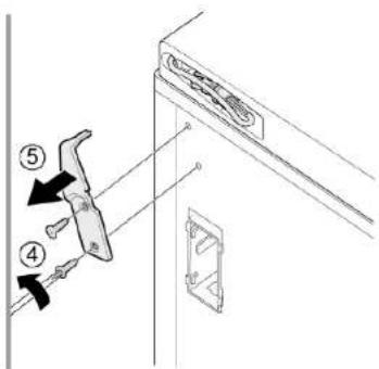 Diagram showing a door handle mechanism with numbered instructions for installing or adjusting parts, labeled with arrows and numbered annotations.