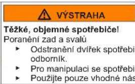 VÝSTRAHA Těžké, objemné spotřebiče! Poranění zad a svalů ► Odstranění dvířek spotřebiče odborník. ► Pro manipulaci se spotřebiče ► Použijte pouze vhodně nás