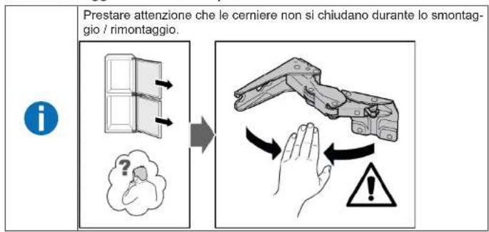Prestare attenzione che le cerniere non si chiudano durante lo smontaggio / rimontaggio.