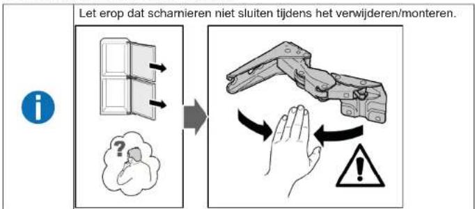 Let erop dat scharieren niet sluiten tijdens het verwijderen/monteren.