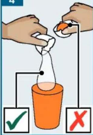 Illustration showing hands pouring liquid into a glass with check and cross icons indicating correct and incorrect actions.