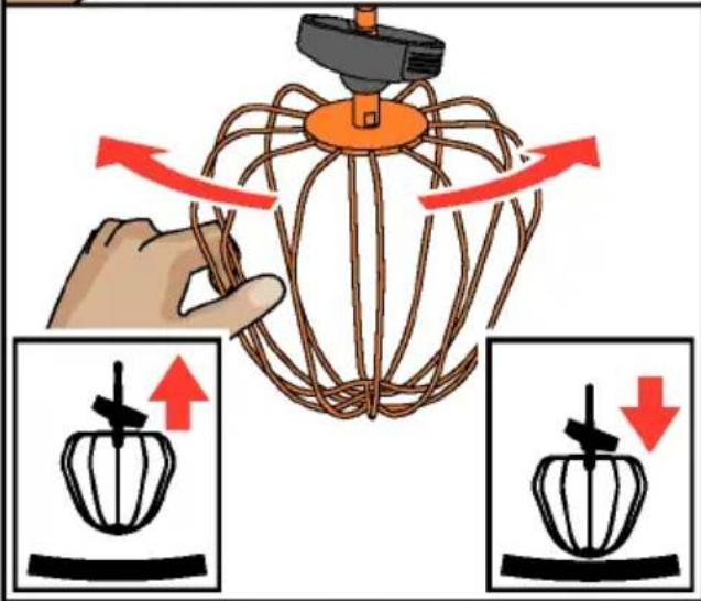Diagram illustrating a robotic arm handling a wire-like structure with red directional arrows, accompanied by two zoomed-in insets showing the same mechanical component.