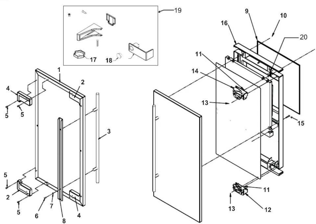 Technical diagram of a mechanical assembly with numbered components and exploded view, showing internal components and assembly steps.