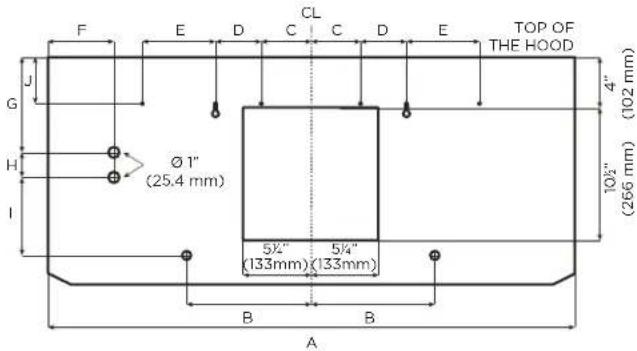F E D CL C C D E TOP OF THE HOOD J G H Ø 1" (25.4 mm) I 5½" (133mm) 5¼" (133mm) B A 10½" (266 mm) 4" (102 mm)