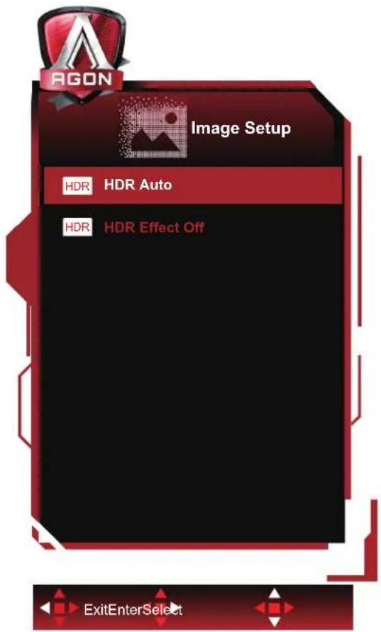 AGON Image Setup HDR HDR Auto HDR HDR Effect Off ExitEnterSelect