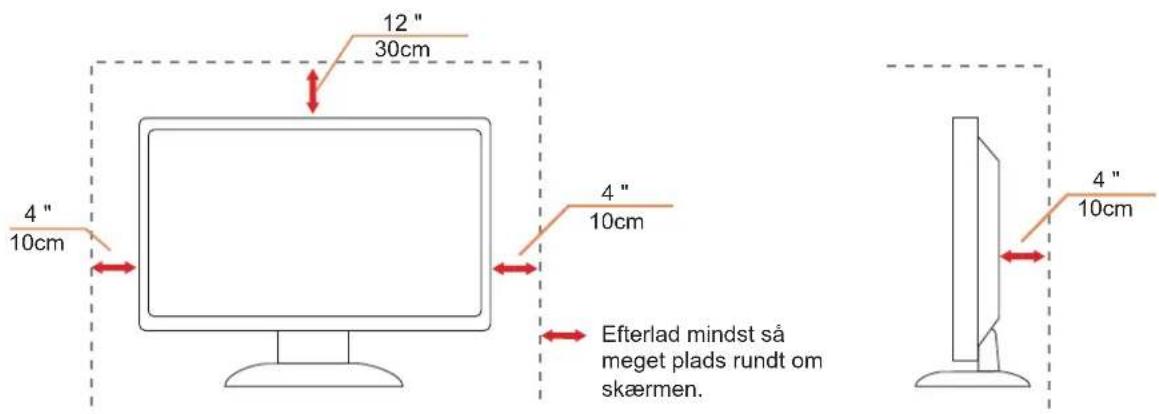 12" 30cm 4" 10cm 4" 10cm 4" Efterlad mindst så meget plads rundt om skærmen. 4" 10cm