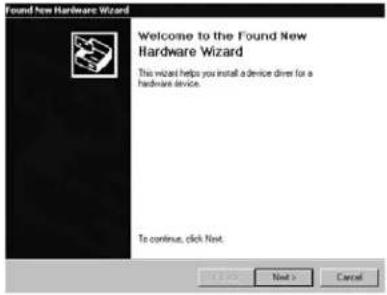 Found New Hardware Wizard Welcome to the Found New Hardware Wizard This wizard helps you install a device driver for a hardware device. To continue, click Next.