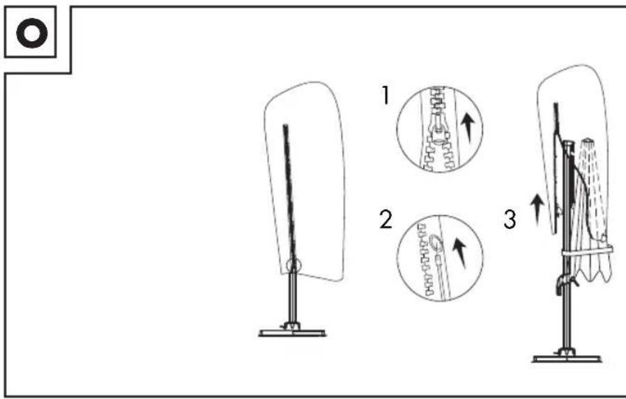 Diagram illustrating three-step folding or dissection process of a mechanical device, labeled 1, 2, and 3.