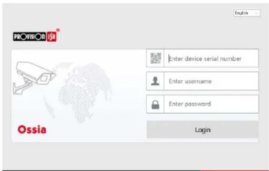 PROVISION ISI® English Enter device serial number Enter username Enter password Login Ossia