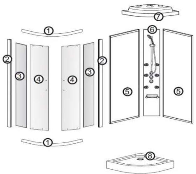 Diagram of a refrigerator interior with numbered parts for identification and assembly