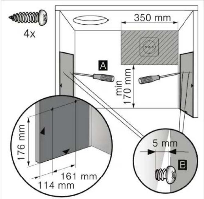 4x 350 mm min 170 mm A 176 mm 161 mm 114 mm 5 mm B