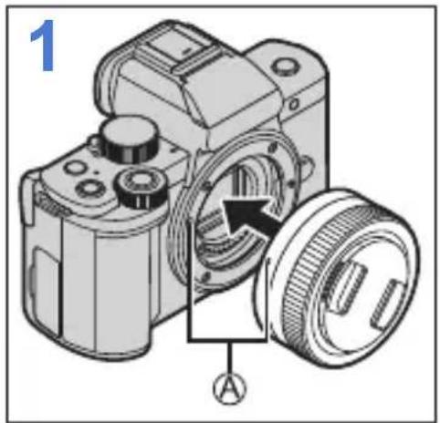 PANASONIC Lumix DC-G100 - Juster objektivets tilpasningsmærker Ⓐpå objektivet og kameraet, og drej derefter objektivet i pilens retning. - 1