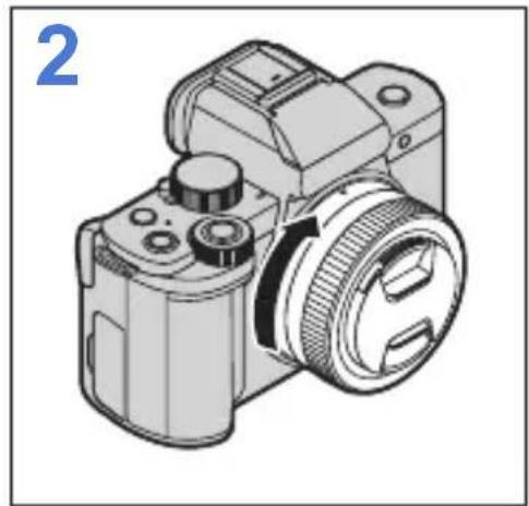 PANASONIC Lumix DC-G100 - Juster objektivets tilpasningsmærker Ⓐpå objektivet og kameraet, og drej derefter objektivet i pilens retning. - 2