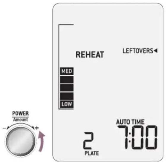 REHEAT LEFTOVERS MED LOW POWER Amount AUTO TIME 2 7:00 PLATE