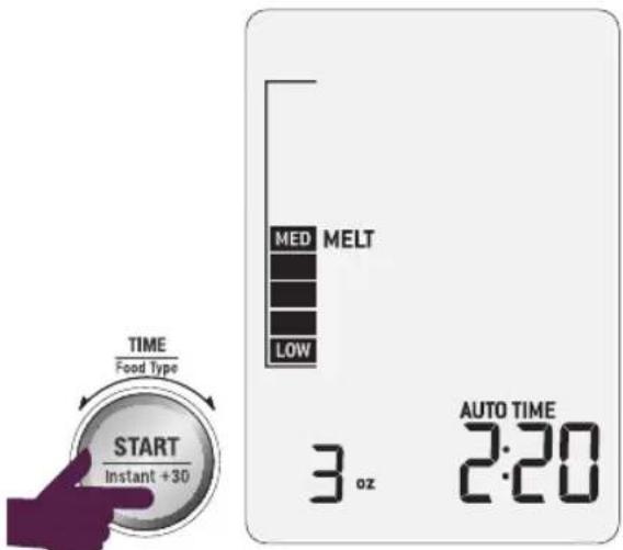 TIME Food Type START Instant +30 MED MELT LOW 3 oz AUTO TIME 2:20