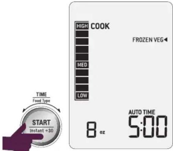 HIGH COOK FROZEN VEG◄ MED LOW TIME Food Type START Instant +30 8 oz AUTO TIME 5:00