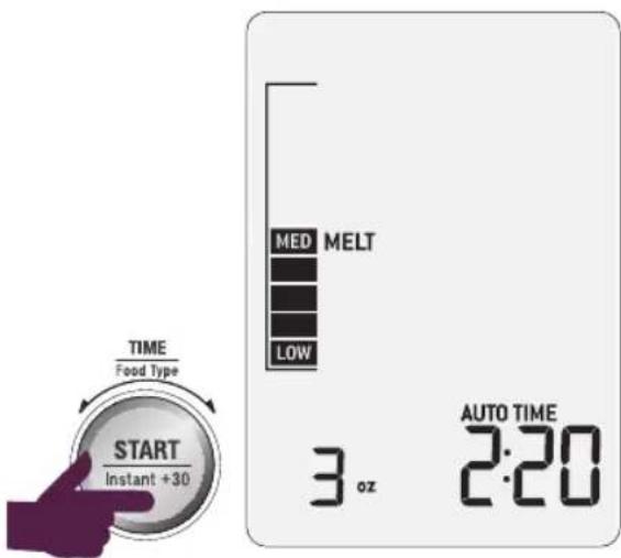 TIME Food Type START Instant +30 MED MELT LOW 3 oz AUTO TIME 2:20