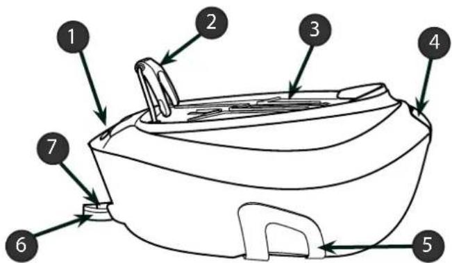 Diagram of a refrigerator interior with numbered labels pointing to different compartments or parts.