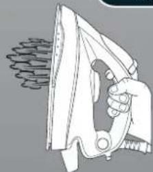 Illustration of a hand using a power iron to clean iron (no text or symbols)
