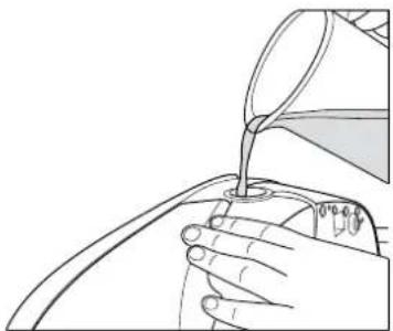 Line drawing of a hand pouring liquid from a container onto a curved surface (no text or symbols)