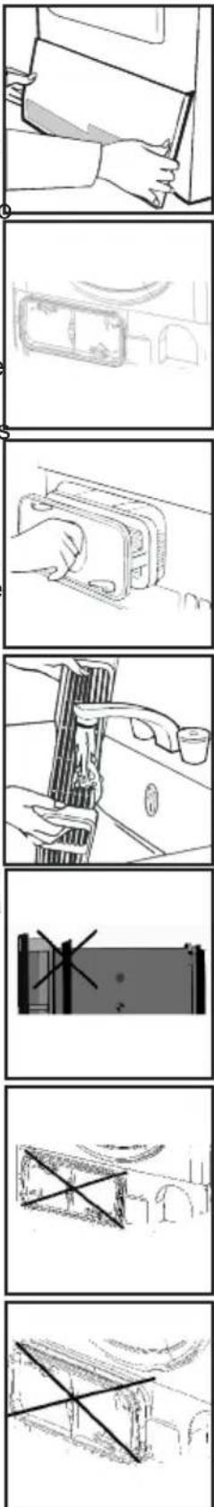 Technical diagram showing a door lock mechanism with labeled steps and cross-sectional views