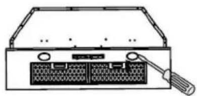 Diagram of an electronic device rear panel with a cable inserted, showing internal structure and connector (no text or labels)