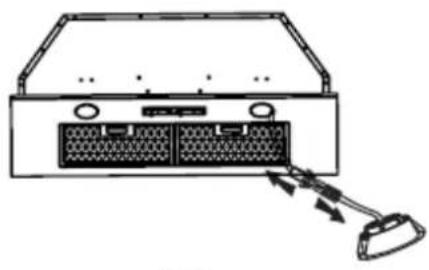Diagram of a computer drive showing two ports with connectors and an external cable (no text or labels)