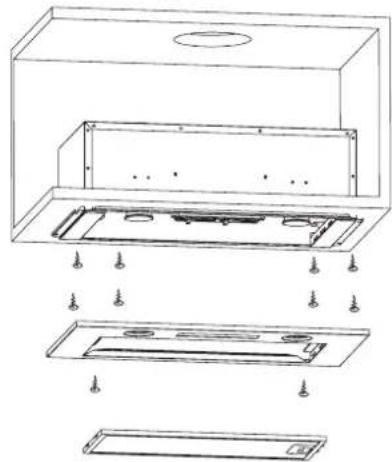Technical line drawing of a multi-section electronic enclosure with mounting holes and internal compartments (no text or symbols)