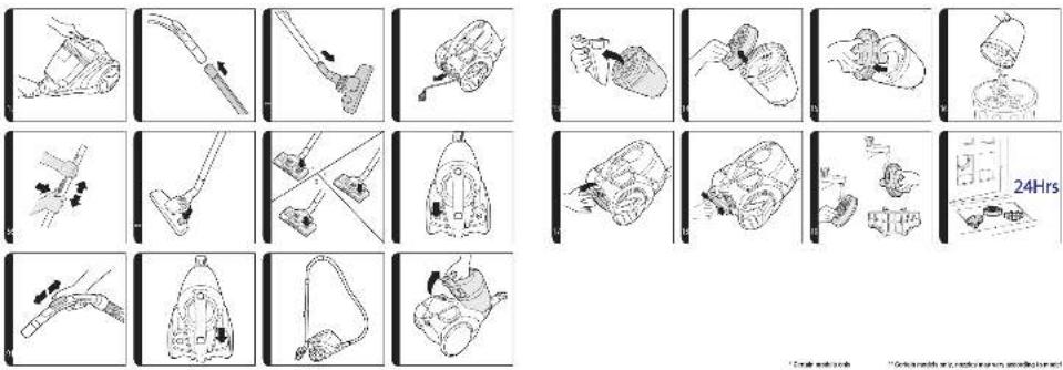 Technical diagram showing various steps to install a device, with labeled components and time annotation '24Hrs'