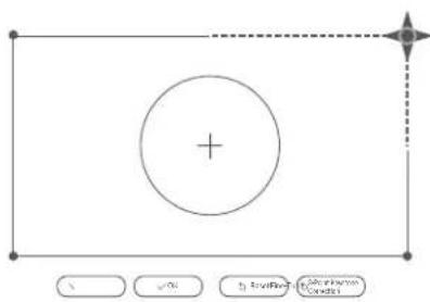 Diagram with a circle centered on a rectangle, containing control buttons and a star symbol in the corner.