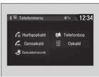 Telefonmenu 12:34 Hurtigopkald Genopkald Opkaldshipionik Telefonbog Opkald