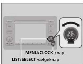 MENU/CLOCK knap LIST/SELECT vælgeknap