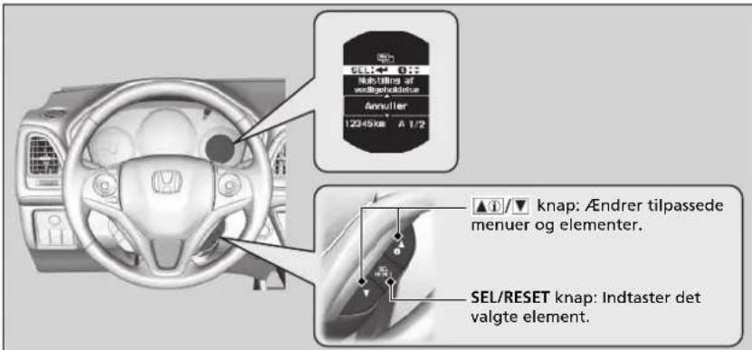 SEL: ← OK Nub-filling af vorgligendenter Annulier 12245km A 1/2 ▲T/▼ knap: Änderer tilpassede menuer og elementer. SEL/RESET knap: Indtaster det valgte element.