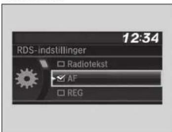 12:34 RDS-indstillinger Radiotekst AF REG