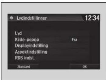 Lydindstillinger 12:34 Lyd Kilde-popp Fra Displayindstilling Aspektindstilling RDS indst. Standard OK