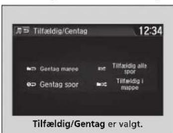 Tilfældig/Gentag 12:34 Gentaçar marpe Gentaçar spor Tilfældig alte spor Tilfældig I marpe Tilfældig/Gentag er valgt.