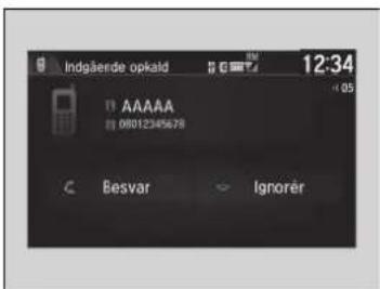 Indgåerde opkald 12:34 AAAAA 08012345678 C Besvar Ignorér