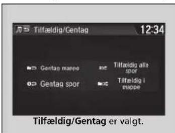 Tilfældig/Gentag 12:34 Gentag marpe Gentag spor Tilfældig alto spor Tilfældig i mappe Tilfældig/Gentag er valgt.