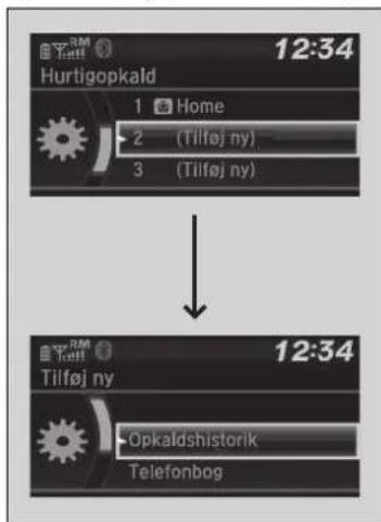 Hurtigopkald 12:34 Home 2 (Tilføj ny) 3 (Tilføj ny) 12:34 Tilføj ny Opkaldshistorik Telefonbog