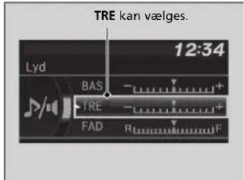 TRE kan vælges. 12:34 Lyd BAS TRE FAD R F
