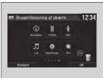 Brugertilpasning af skaerm 12:34 Navigation Weather Info Lud Industrieder Air Standard OK