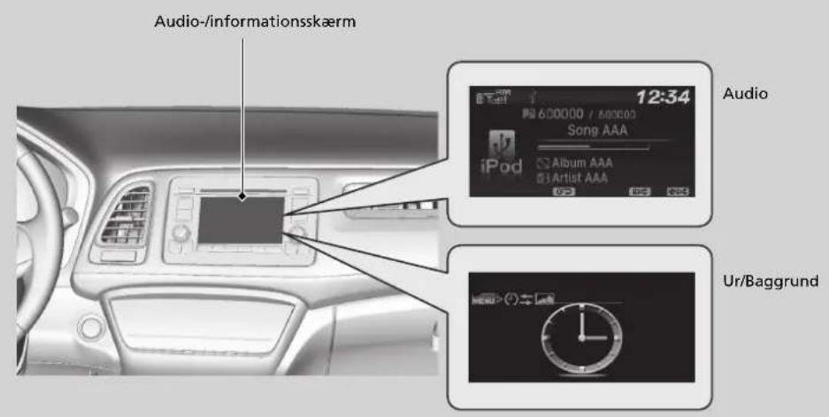 Audio-/informationsskærm 12:34 iPod 600000 / 600000 Song AAA Album AAA 3 Artist AAA Ur/Baggrund